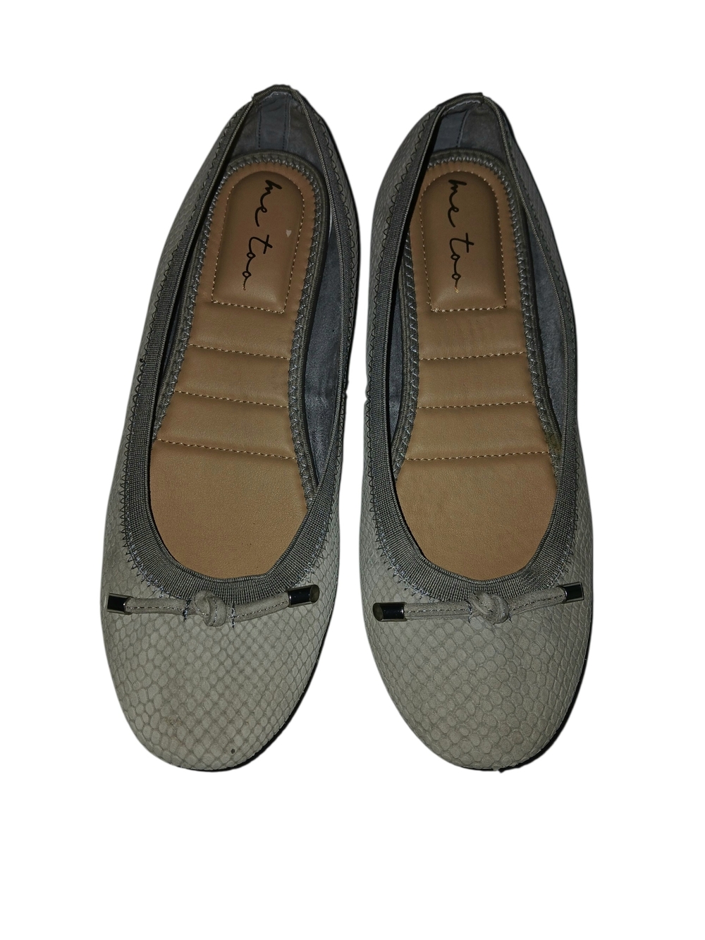 Me Too " Kayla"  Beige Snake-Texture Suede Ballet Flats